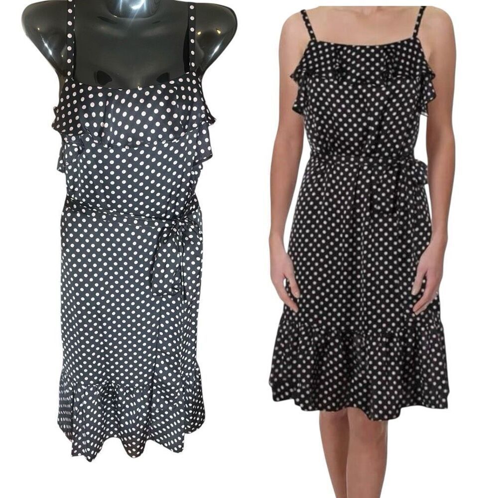Betsey Johnson Half Moon Pink 1/2 Shaded Polka Dot Ruffle Top & Hem Belted MIDI